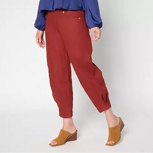 LOGO by Lori Goldstein Petite Color Seam Barrel Leg Jean